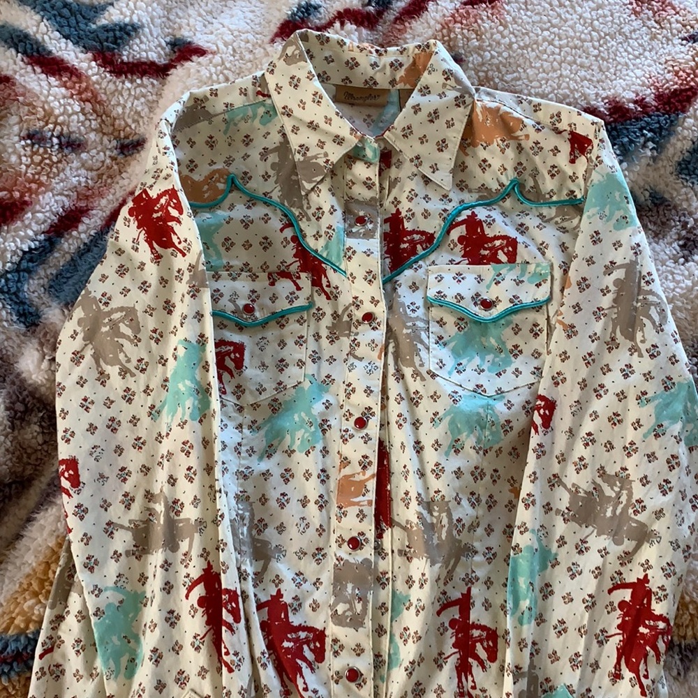 Western bucking horse wrangler button up